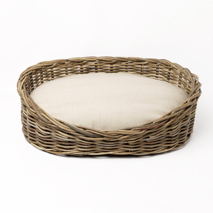 Charley Chau Oval Greywash Rattan Dog Basket and Mattress Set