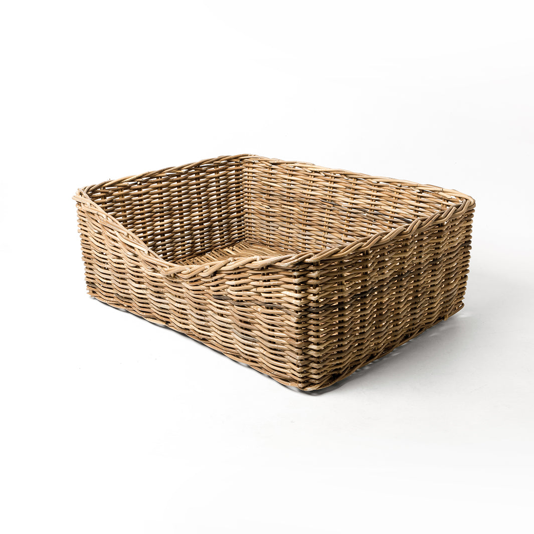 Dressed Greywash Rattan Dog Basket