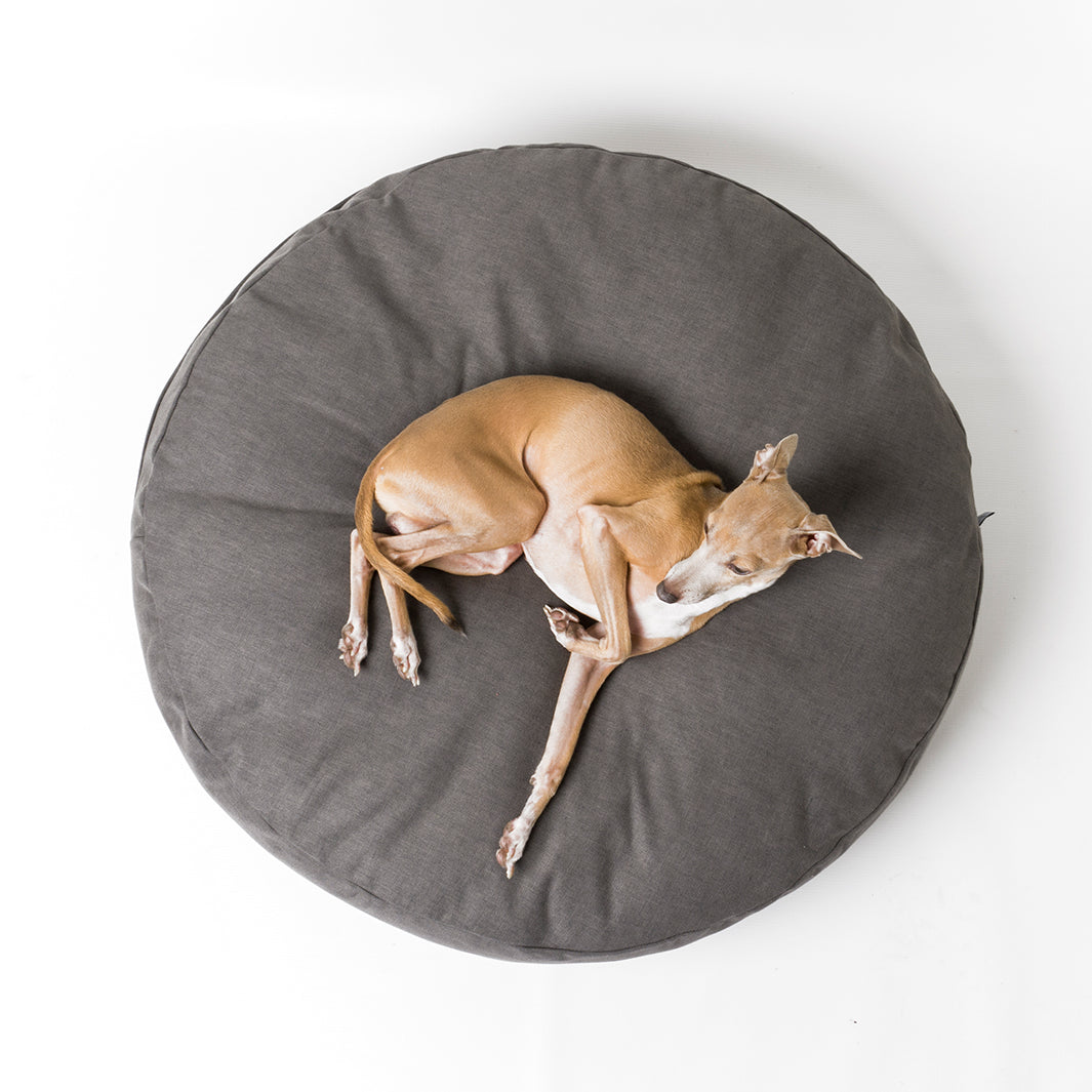 Luxury Round Dog Bed Mattress - Charley Chau circular dog bed mattress Day Bed in dark gray upholstery fabric