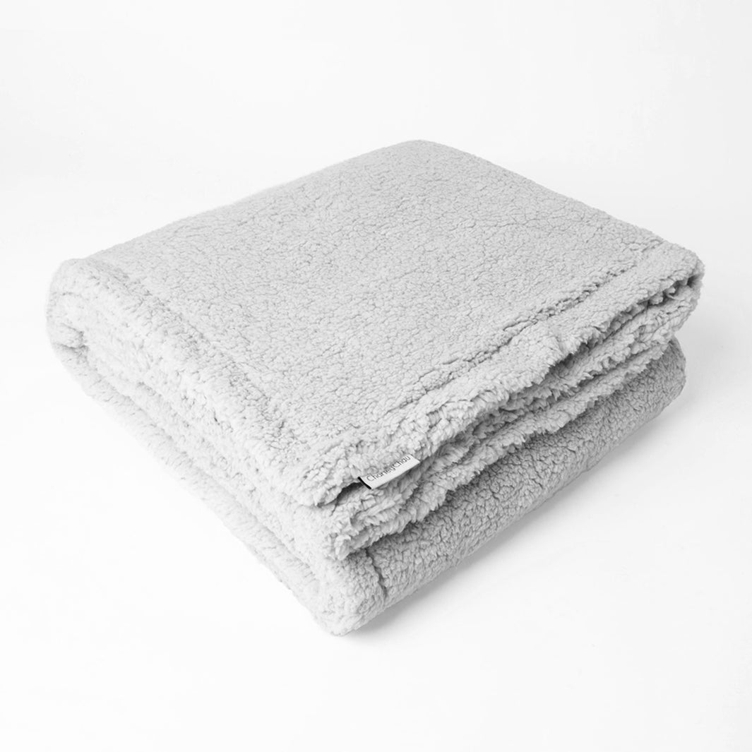 Folded Charley Chau Sherpa Fleece Dog Blanket in Light Grey