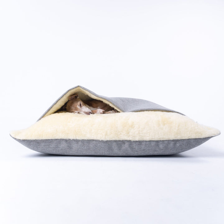Charley Chau Dog Snuggle Bed, cave bed style luxury dog bed in Heron Grey