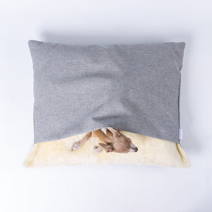 Charley Chau Dog Snuggle Bed, burrow bed style luxury dog bed in Heron Grey