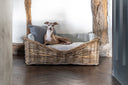 Charley Chau dressed rattan dog basket