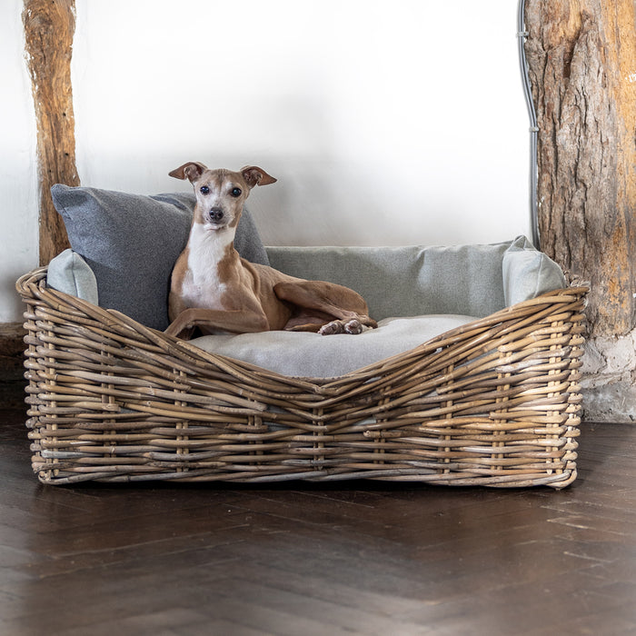 Charley Chau dressed rattan dog basket