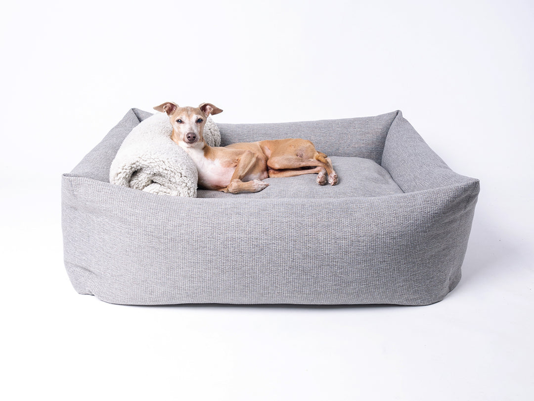 Luxury Bolster Dog Bed by designers Charley Chau in heron grey