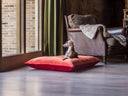 Luxury dog bed mattress in velour tangerine & claret