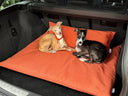 Travel Dog Bed in Sienna Orange in the boot of the car