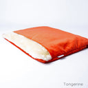 Luxury Dog Burrow Bag in Tangerine Orange Velour - a sleeping bag dog bed with a built-in cover for a dog to sleep covered up.