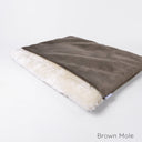 Luxury Dog Burrow Bag in Brown  Velour - a sleeping bag dog bed with a built-in cover for a dog to sleep covered up.