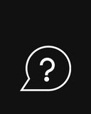 white icon on blackground showing a speech bubble with a questions mark inside it to indicate frequently asked questions.