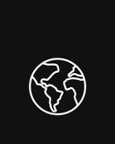 white icon of a globe on a black background.