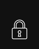 an icon in white of a padlock indicating security on a black backgruond..