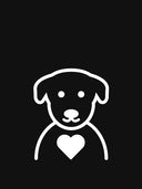icon showing a dog and the upper part of the dog's body with a heart inside aon a black background.