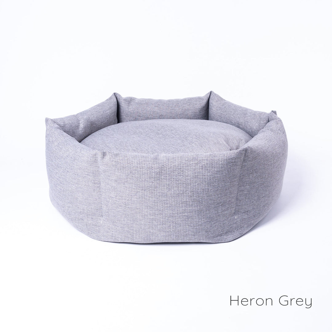 Luxury donut dog bed by designer Charley Chau - the Ducky Donut Dog Bed, shown here in a cool neutral grey.