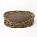 Charley Chau Oval Greywash Rattan Dog Basket and Mattress Set 