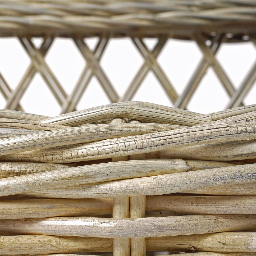 Close up of the woven rattan canes in a Raised Rattan Dog Bed frame by Charley Chau, luxury dog bedding designers.