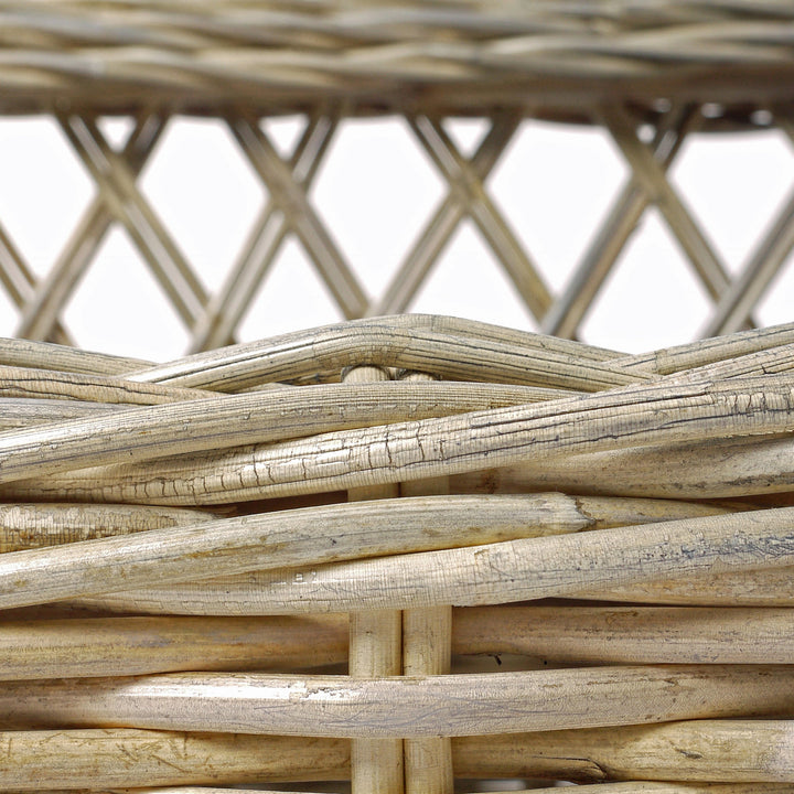 Close up of the woven rattan canes in a Raised Rattan Dog Bed frame by Charley Chau, luxury dog bedding designers.