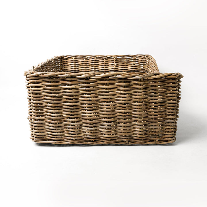 Charley Chau Rectangular Greywash Rattan Dog Basket