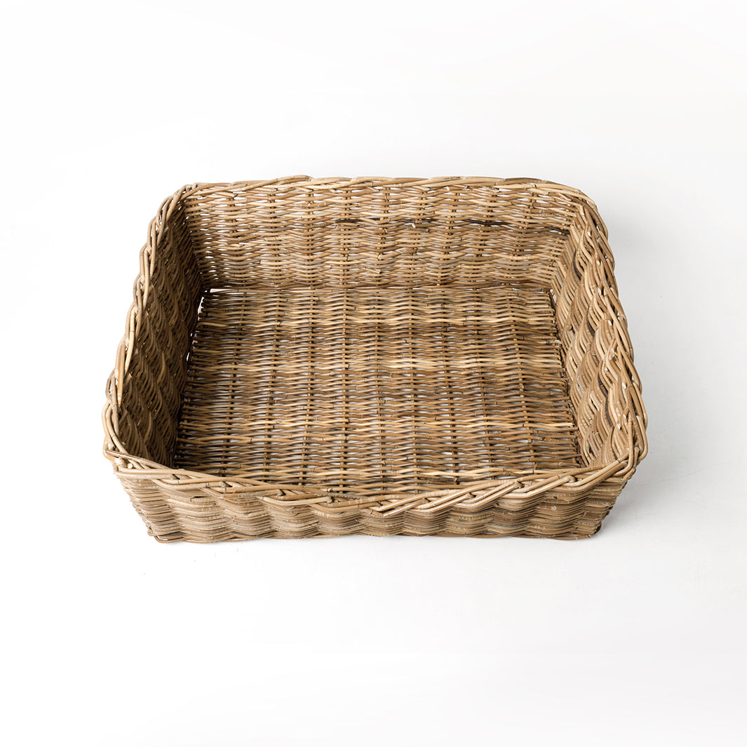Charley Chau Rectangular Greywash Rattan Dog Basket