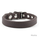 A Classic style dog collar made from calf leather shown in the colour Mocha on a white backdrop. Handmade to order. 