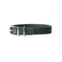 A handcrafted, bespoke DARK GREEN leather dog collar in a classic cut, made to order with finest quality Italian Calf Leather, to fit all breeds and sizes of dog, on a white background.