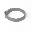 A handcrafted, bespoke PALE GREY leather dog collar in a classic cut, made to order with finest quality Italian Calf Leather, to fit all breeds and sizes of dog, on a white background.