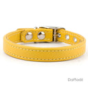 A Classic style dog collar made from calf leather shown in the colour Daffodil on a white backdrop. Handmade to order. 