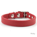 A Classic style dog collar made from calf leather shown in the colour Ruby on a white backdrop. Handmade to order. 