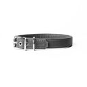 A handcrafted, bespoke DARK GREY  dog collar in a classic cut, made to order with finest quality Italian Calf Leather, to fit all breeds and sizes of dog, on a white background. Handcrafted by Petiquette Collars in England for a quality dog collar that is made to last. 