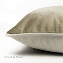Closeup of a two-toned machine washable velvet dog bed in shades of grey on a white background, Cloud & Silver.