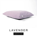 A luxury dog bed mattress in a soft dusky pink-lilac upholstery fabric with 'LAVENDER' and a black 'Styled To Order' label on a white background; this machine washable dog bed mattress is designed for everyday comfort.