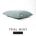 A luxury dog bed mattress in a muted sage teal upholstery fabric with 'TEAL MIST' and a black 'Styled To Order' label on a white background; this machine washable dog bed mattress is designed for everyday comfort.