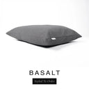 A luxury dog bed mattress in a dark charcoal grey upholstery fabric with 'BASALT' and a black 'Styled To Order' label on a white background; this machine washable dog bed mattress is designed for everyday comfort.