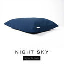 A luxury dog bed mattress in a deep navy blue upholstery fabric with 'NIGHT SKY' and a black 'Styled To Order' label on a white background; this machine washable dog bed mattress is designed for everyday comfort.