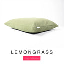 A luxury machine washable dog bed mattress in a lemongrss yellow upholstery fabric with 'LEMONGRASS' and a pink 'Core Collection' label on a white background. 