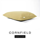 A luxury dog bed mattress in a warm golden mustard upholstery fabric with 'CORNFIELD' and a black 'Styled To Order' label on a white background; this machine washable dog bed mattress is designed for everyday comfort.
