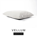 A luxury dog bed mattress in a soft off-white cream upholstery fabric with 'VELLUM' and a black 'Styled To Order' label on a white background; this machine washable dog bed mattress is designed for everyday comfort.
