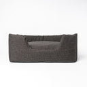Dark Brown high-sided luxury dog bed made with a textured woven upholstery fabric on a white backdrop.