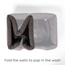 The sides of a luxury high-sided dog bed, designed to fold up ready to machine wash.