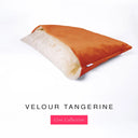 Charley Chau's luxury Dog Snuggle Bed, a cave bed style dog bed or burrow bed, with an outer cover in bright orange upholstery-quality Velour with a plush, cream faux-fur lining, on a white background.
