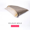 Charley Chau's luxury Dog Snuggle Bed, a cave bed style dog bed or burrow bed, with an outer cover in taupe brown upholstery-quality Velour with a plush, cream faux-fur lining, on a white background.