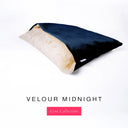 Charley Chau's luxury Dog Snuggle Bed, a cave bed style dog bed or burrow bed, with an outer cover in dark navy blue upholstery-quality Velour with a plush, cream faux-fur lining, on a white background.