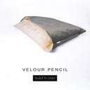 A luxury Dog Snuggle Bed, a cave bed style dog bed or sleeping bag dog bed, in upholstery-quality charcoal grey Velour with a cream plush lining on a white backdrop.