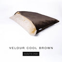 A luxury Dog Snuggle Bed, a cave bed style dog bed or sleeping bag dog bed, in upholstery-quality rich brown Velour with a cream plush lining on a white backdrop.