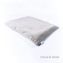 Luxury dog travel pad in velvet - by designers Charley Chau in grey velour with a contrast grey piped edge on a white backdrop.