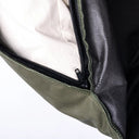 Close-up of a zip opening on a tough, water-resistant Dry Wax Cotton Canvas spare cover, revealing the grippy non-slip base fabric underneath.