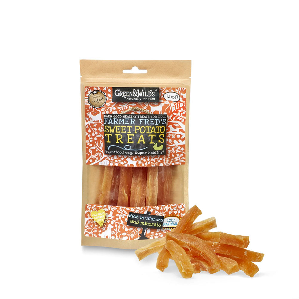 Package of Green & Wilds Farmer Fred's Sweet Potato Treats on a white background