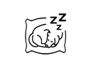 Illustration of a dog sleeping on a dog bed with 'Z' symbols on a white background