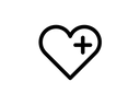 Black heart symbol with a plus sign on a transparent background