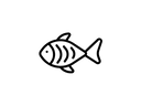 Simple black line drawing of a fish on a white background